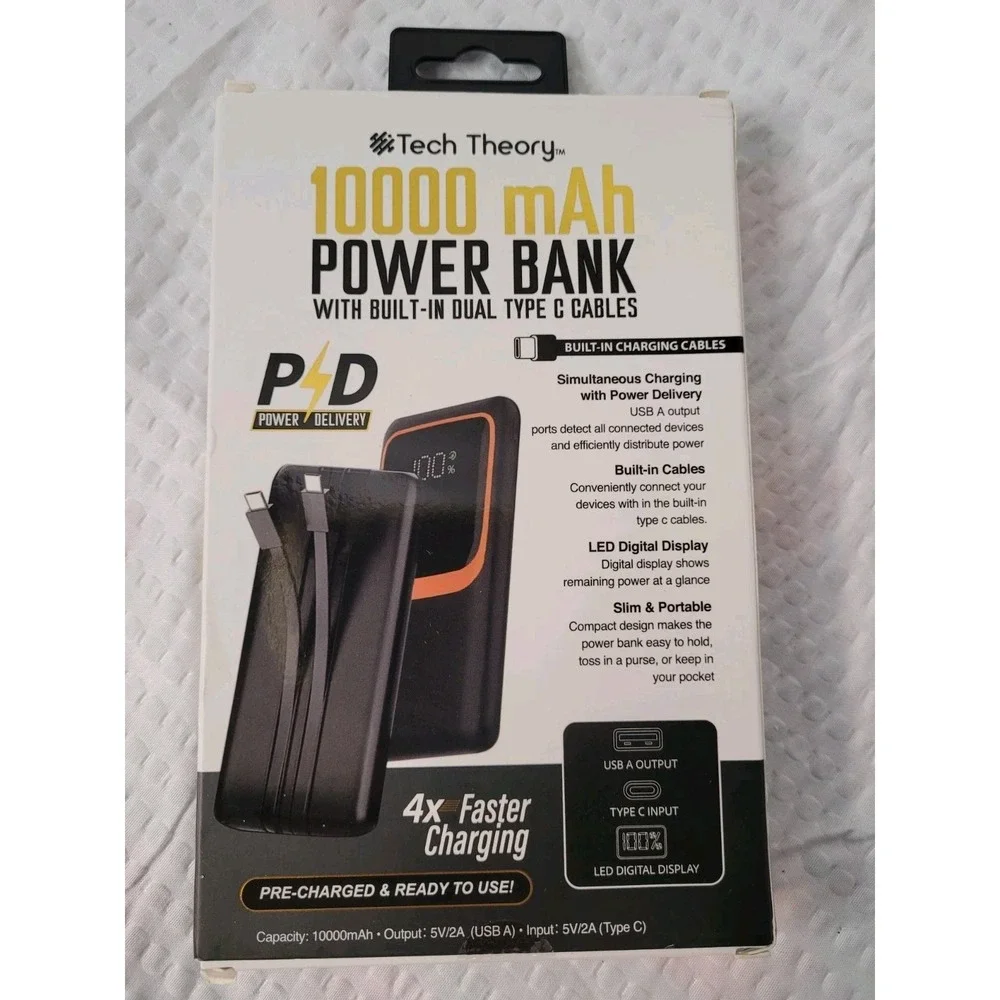 TECH‎ THEORY 10000 MAH POWER BANK WITH BUILT-IN DUAL TYPE C CABLES